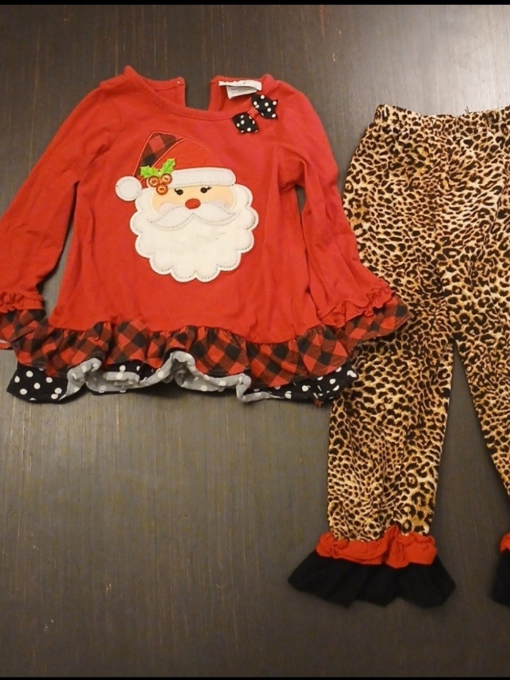 Emily Rose Red Santa Top with Leopard Print Pants